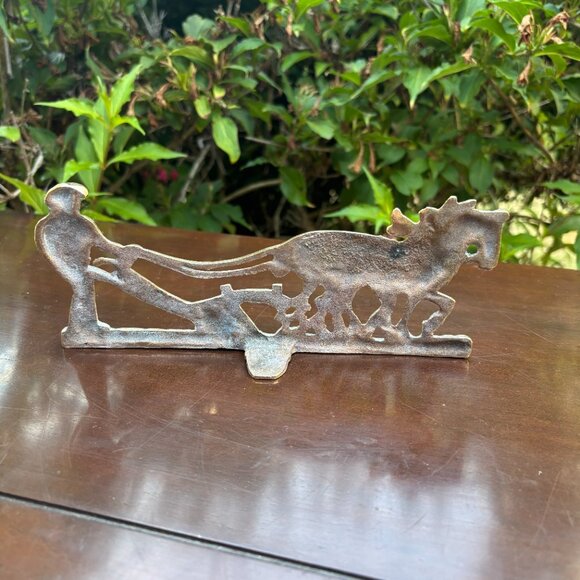 Vintage Brass Farmer and Horse Plow Figurine Rustic Mantel Display Country Farm - Picture 4 of 15